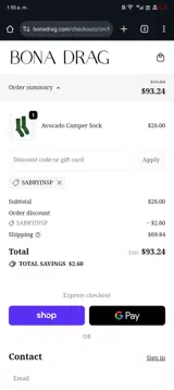 SABRYINSP coupon verification screenshot