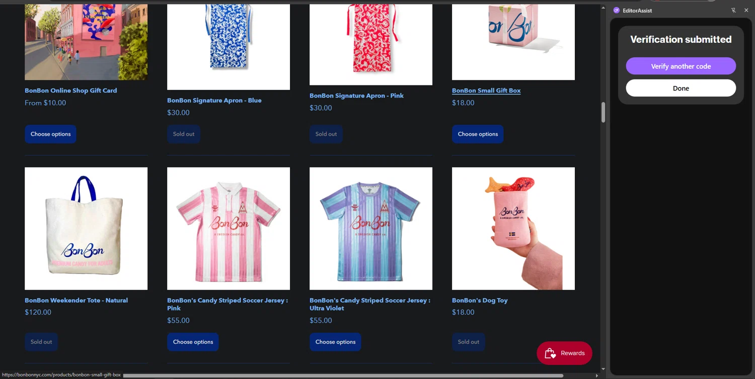 BonBon Candy promo code screenshot showing code SALTY15 applied at BonBon Candy checkout page. Uploaded by SimplyCodes community member ValiantPro374 on Apr 19, 2025