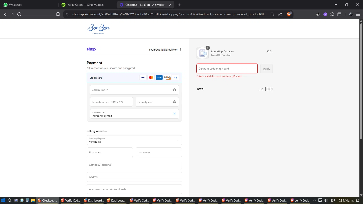 BonBon Candy promo code screenshot showing code SWEETSTUDY applied at BonBon Candy checkout page. Uploaded by SimplyCodes community member SimplyGOAT on Sep 3, 2025