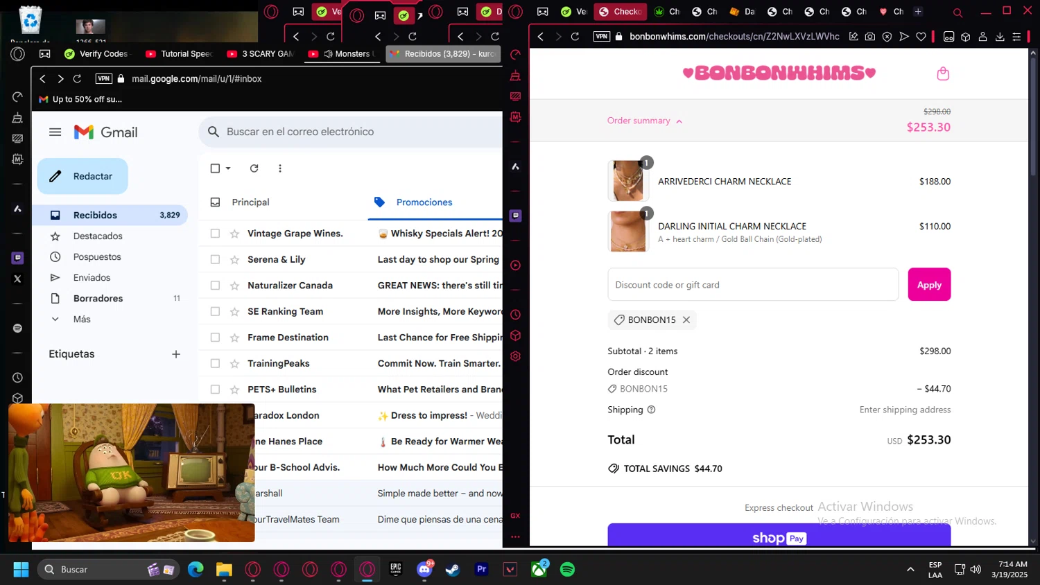 Bonbonwhims promo code screenshot showing code BONBON15 applied at Bonbonwhims checkout page. Uploaded by SimplyCodes community member Handivlak on Mar 19, 2025