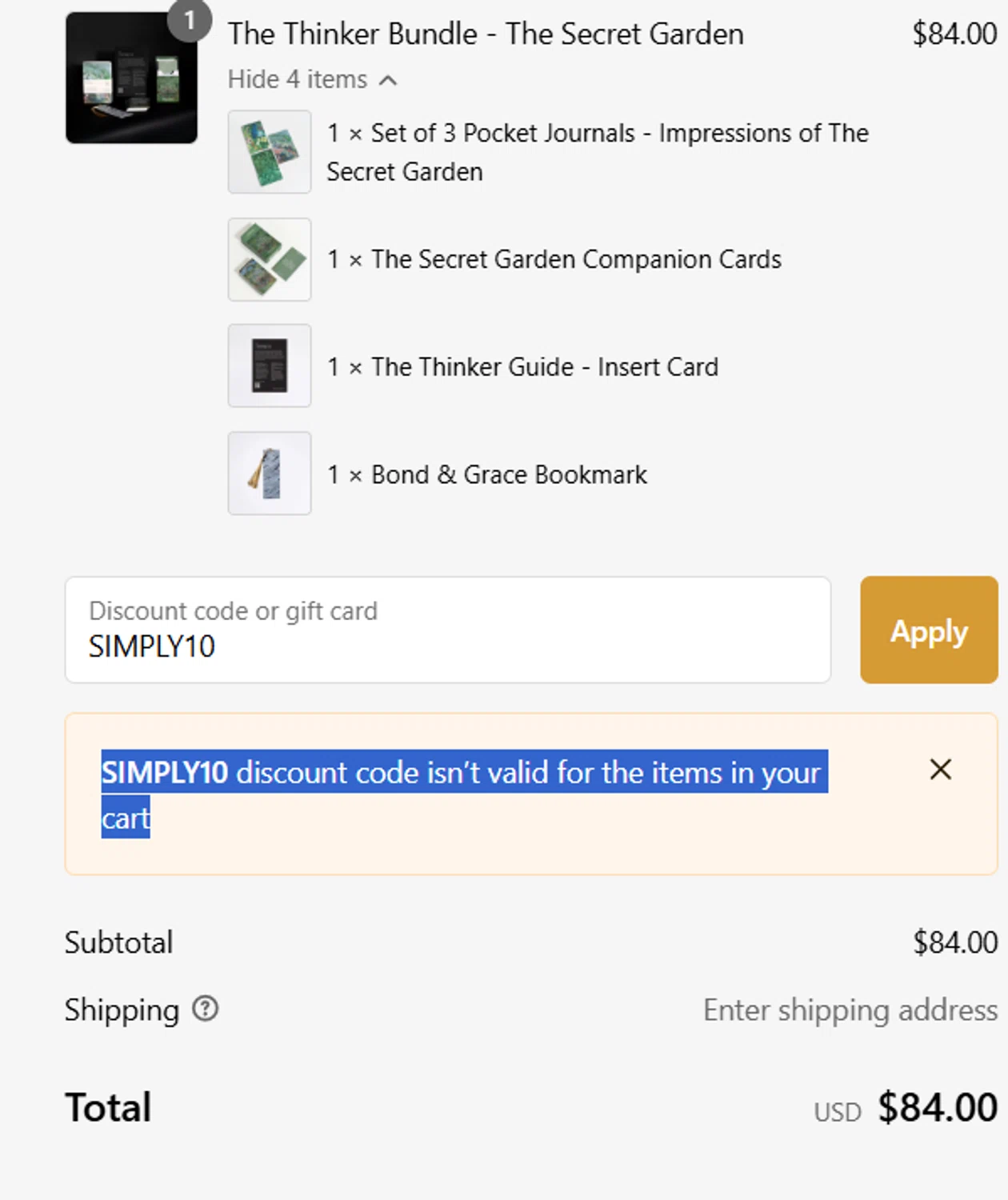 Bond & Grace promo code screenshot showing code SIMPLY10 applied at Bond & Grace checkout page. Uploaded by SimplyCodes community member Sethrollins on Feb 12, 2025
