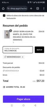 WELCOME424 coupon verification screenshot
