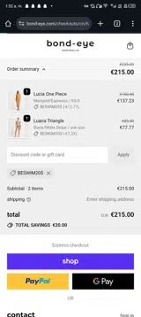 BESWIM20$ coupon verification screenshot