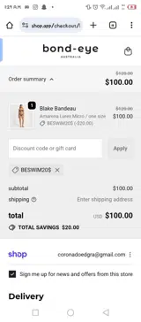 BESWIM20$ coupon verification screenshot