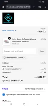 THEGREENBUTTERFLY coupon verification screenshot