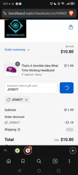 JENBOT coupon verification screenshot