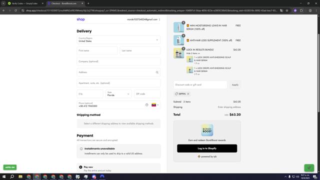 BondiBoost checkout page showing BondiBoost discount code box | Screenshot taken by SimplyCodes community member on Sep 10, 2025