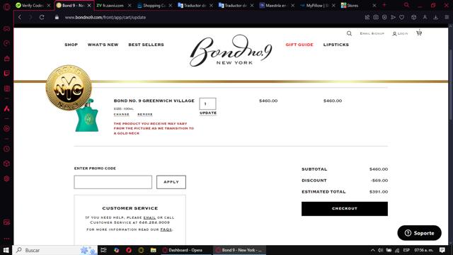 Bond No. 9 checkout page showing Bond No. 9 promo code box | Screenshot taken by SimplyCodes community member on Jan 19, 2025