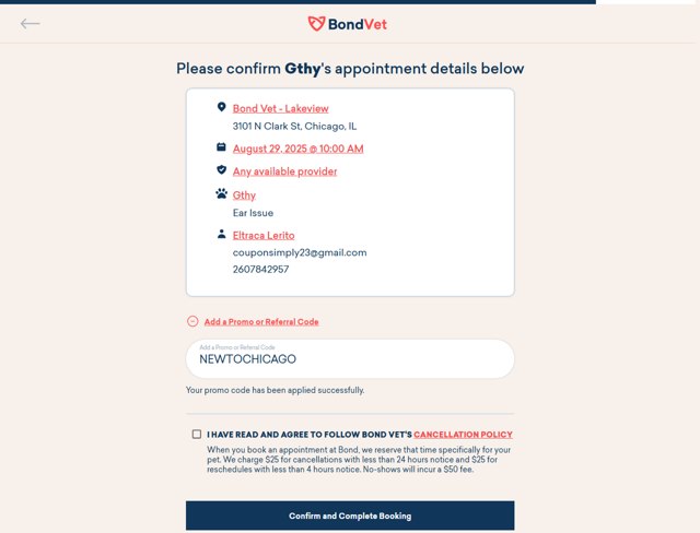 Bond Vet checkout page showing Bond Vet promo code box | Screenshot taken by SimplyCodes community member on Aug 14, 2025