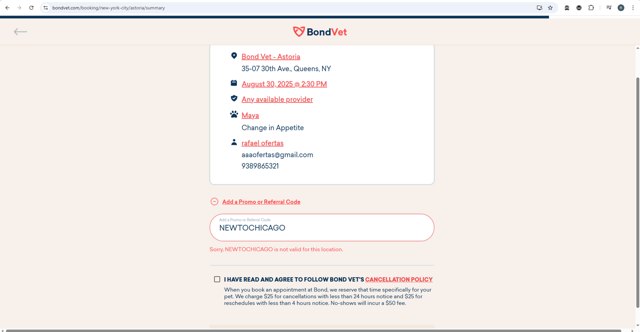 Bond Vet checkout page showing Bond Vet promo code box | Screenshot taken by SimplyCodes community member on Aug 9, 2025