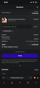 BONHEUR25 coupon verification screenshot