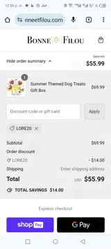 Lore20 coupon verification screenshot