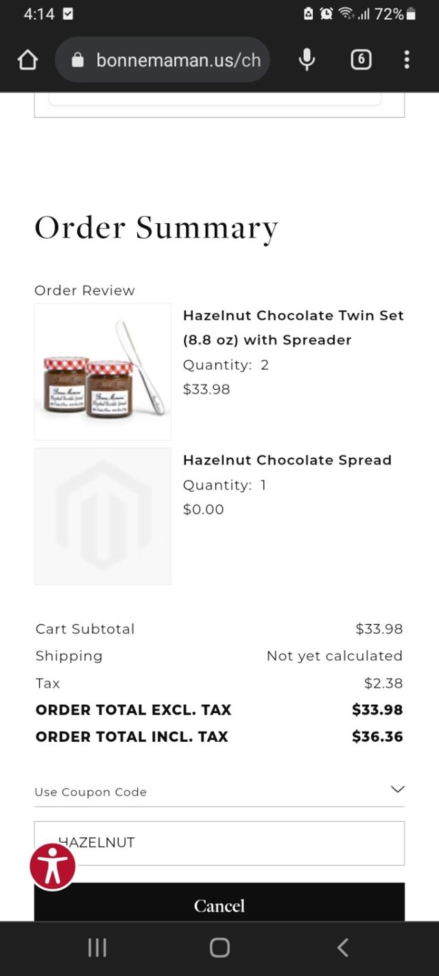 Bonne Maman checkout page showing Bonne Maman coupon code box | Screenshot taken by SimplyCodes community member on Aug 14, 2023