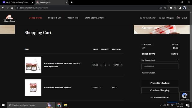Bonne Maman checkout page showing Bonne Maman coupon code box | Screenshot taken by SimplyCodes community member on Aug 5, 2023