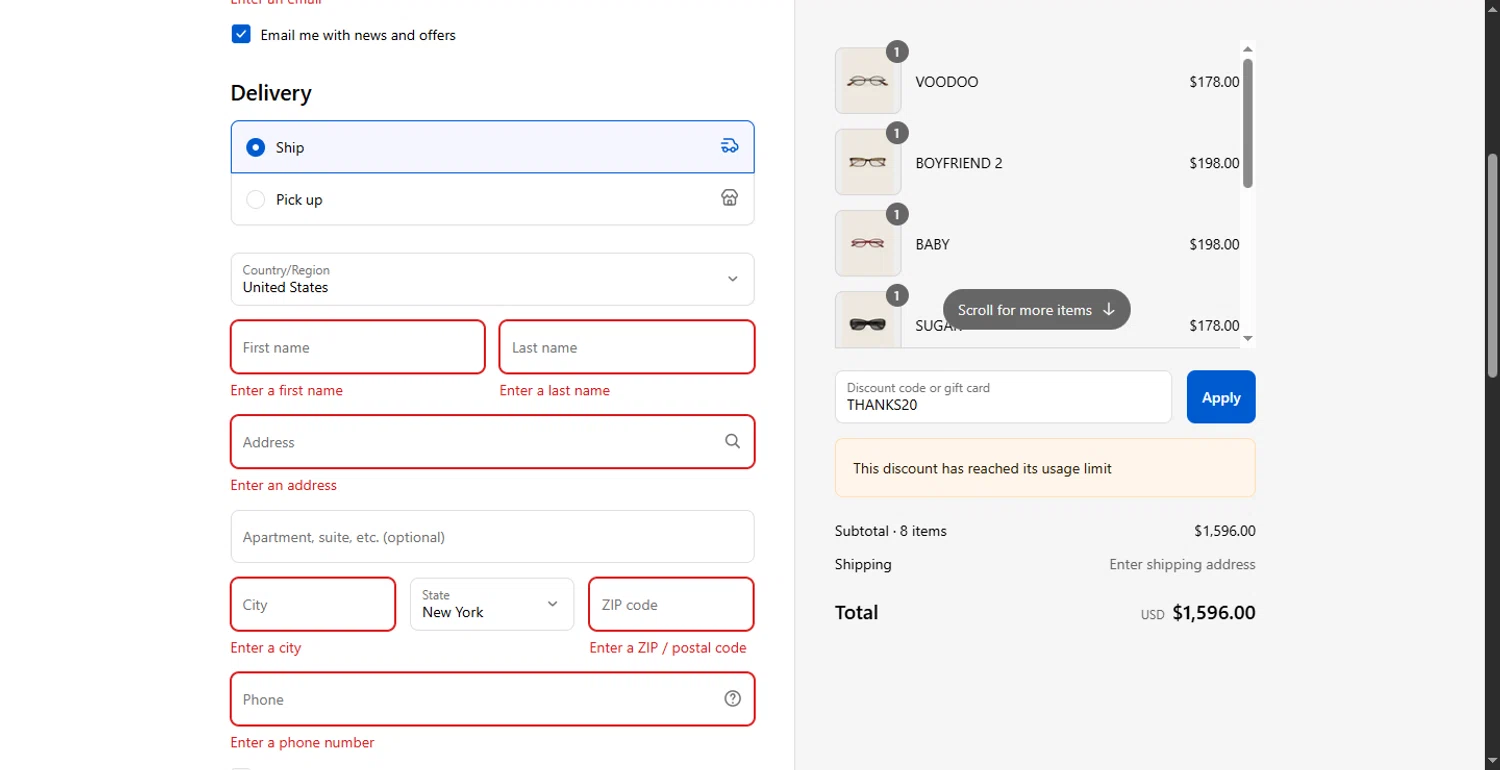 Bonnie Clyde discount code screenshot showing code THANKS20 applied at Bonnie Clyde checkout page. Uploaded by SimplyCodes community member CodeFinder699 on Aug 21, 2025