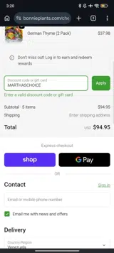 MARTHASCHOICE coupon verification screenshot