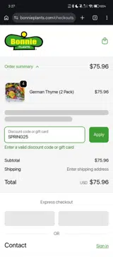 SPRING25 coupon verification screenshot