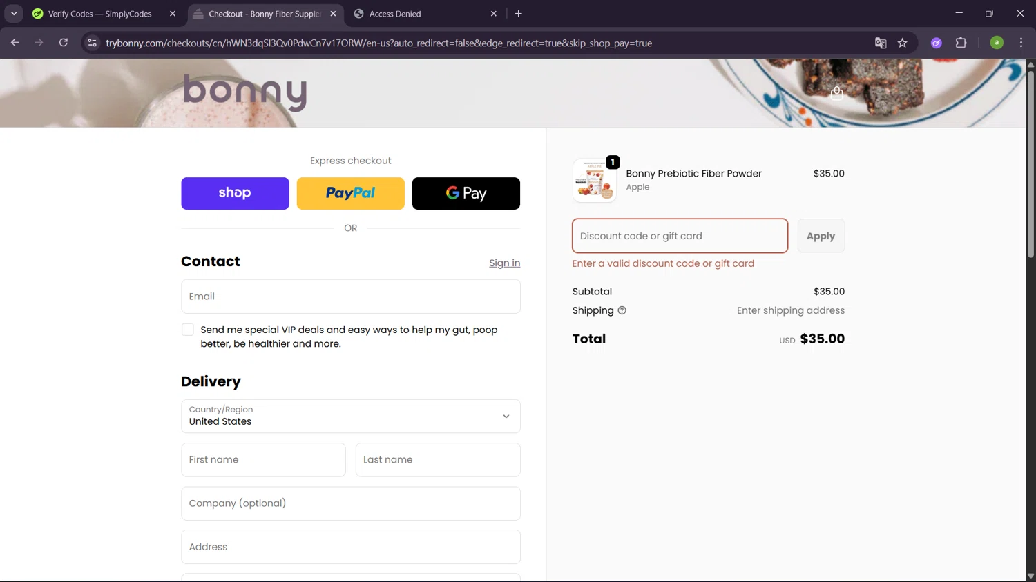 Bonny discount code screenshot showing code ELITEPOOPER15 applied at Bonny checkout page. Uploaded by SimplyCodes community member SavingsHero9122 on Oct 2, 2025