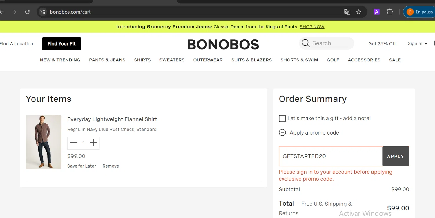 Bonobos orders new customer code