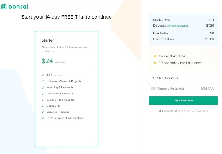 Bonsai checkout page showing Bonsai promo code box | Screenshot taken by SimplyCodes community member on Jul 27, 2022
