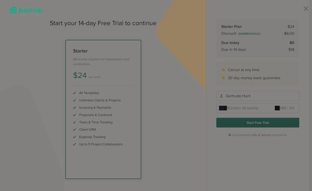 Bonsai checkout page showing Bonsai promo code box | Screenshot taken by SimplyCodes community member on Jul 11, 2022