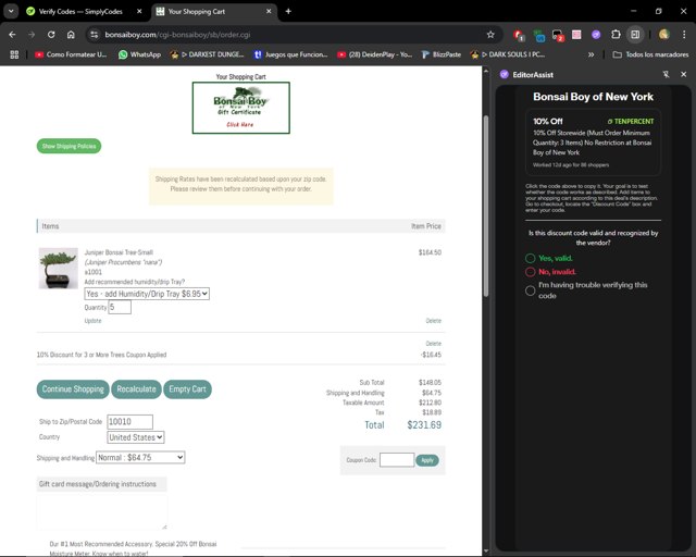 Bonsai Boy of New York checkout page showing Bonsai Boy of New York promo code box | Screenshot taken by SimplyCodes community member on Jul 2, 2025