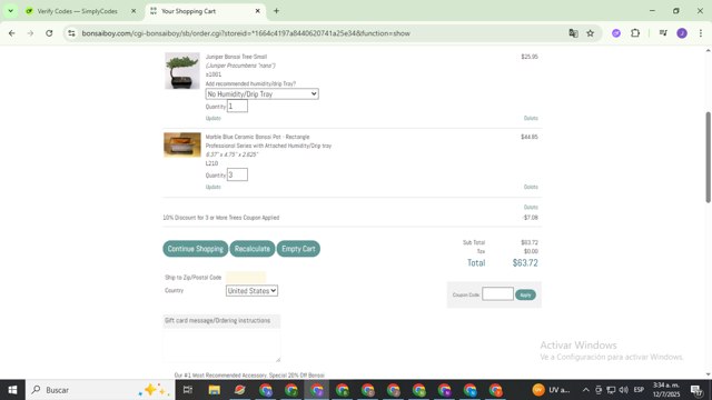 Bonsai Boy of New York checkout page showing Bonsai Boy of New York promo code box | Screenshot taken by SimplyCodes community member on Jul 12, 2025