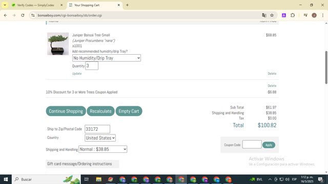 Bonsai Boy of New York checkout page showing Bonsai Boy of New York promo code box | Screenshot taken by SimplyCodes community member on May 16, 2025