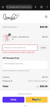 Bonsie coupon verification screenshot