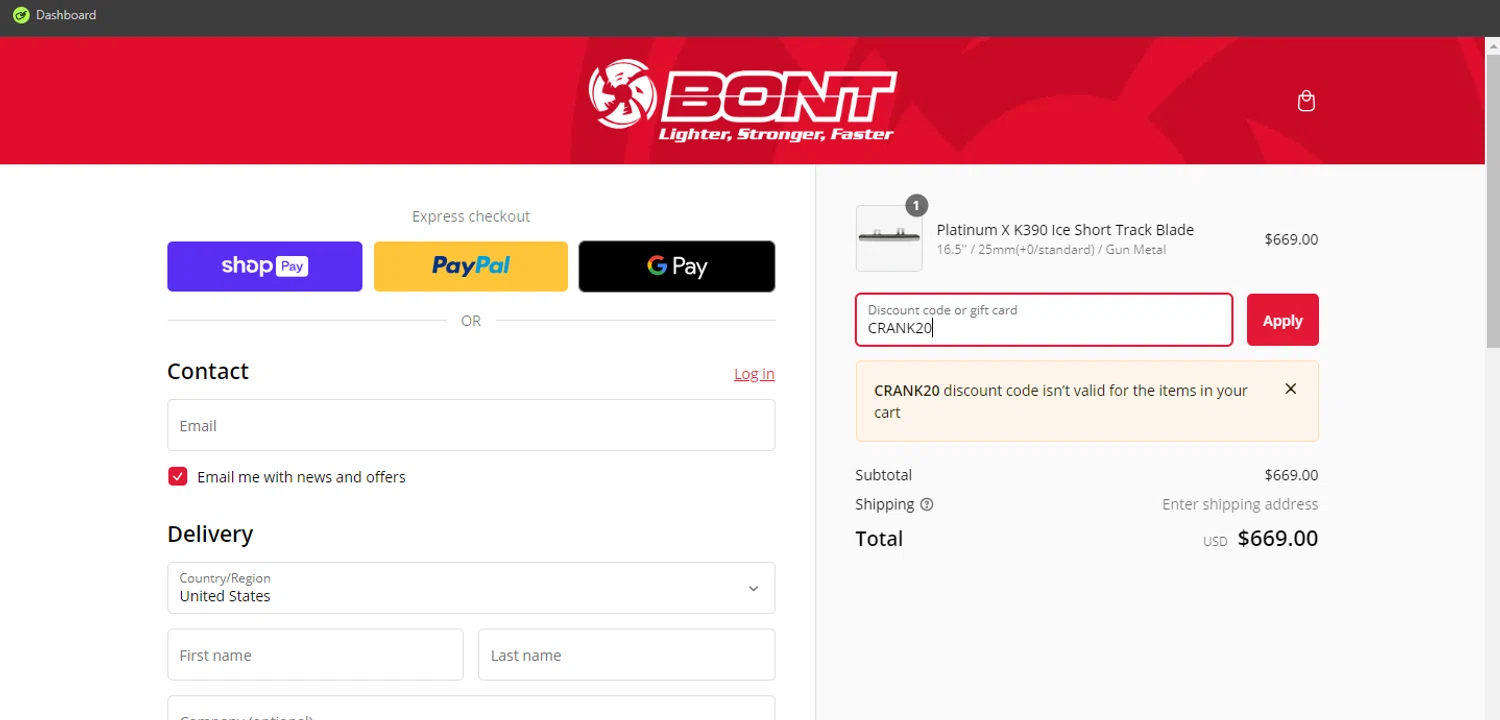 where to use Bont promo code box