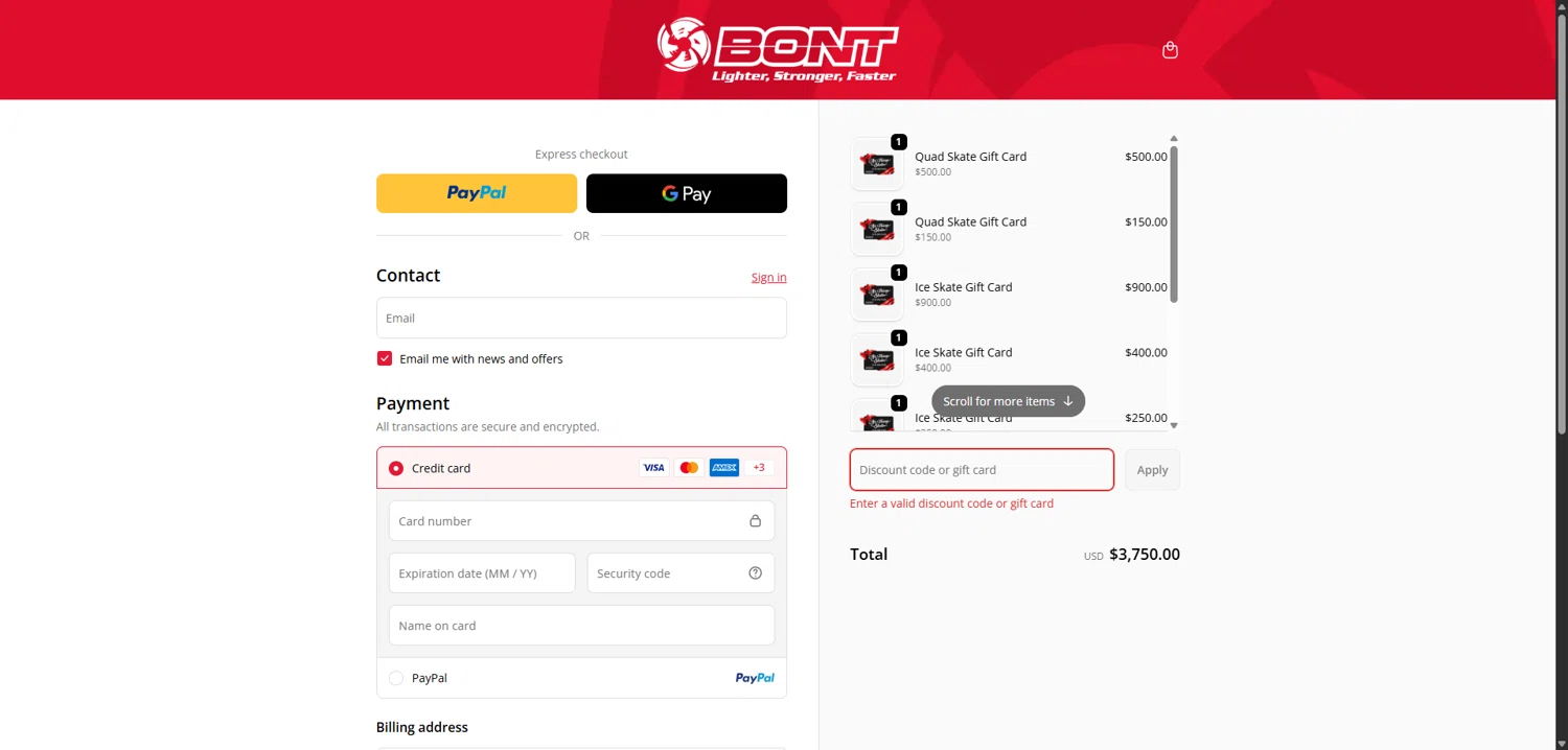 Bont discount code screenshot showing code SIGNUP5 applied at Bont checkout page. Uploaded by SimplyCodes community member TokenNavigator3088 on Jan 8, 2026