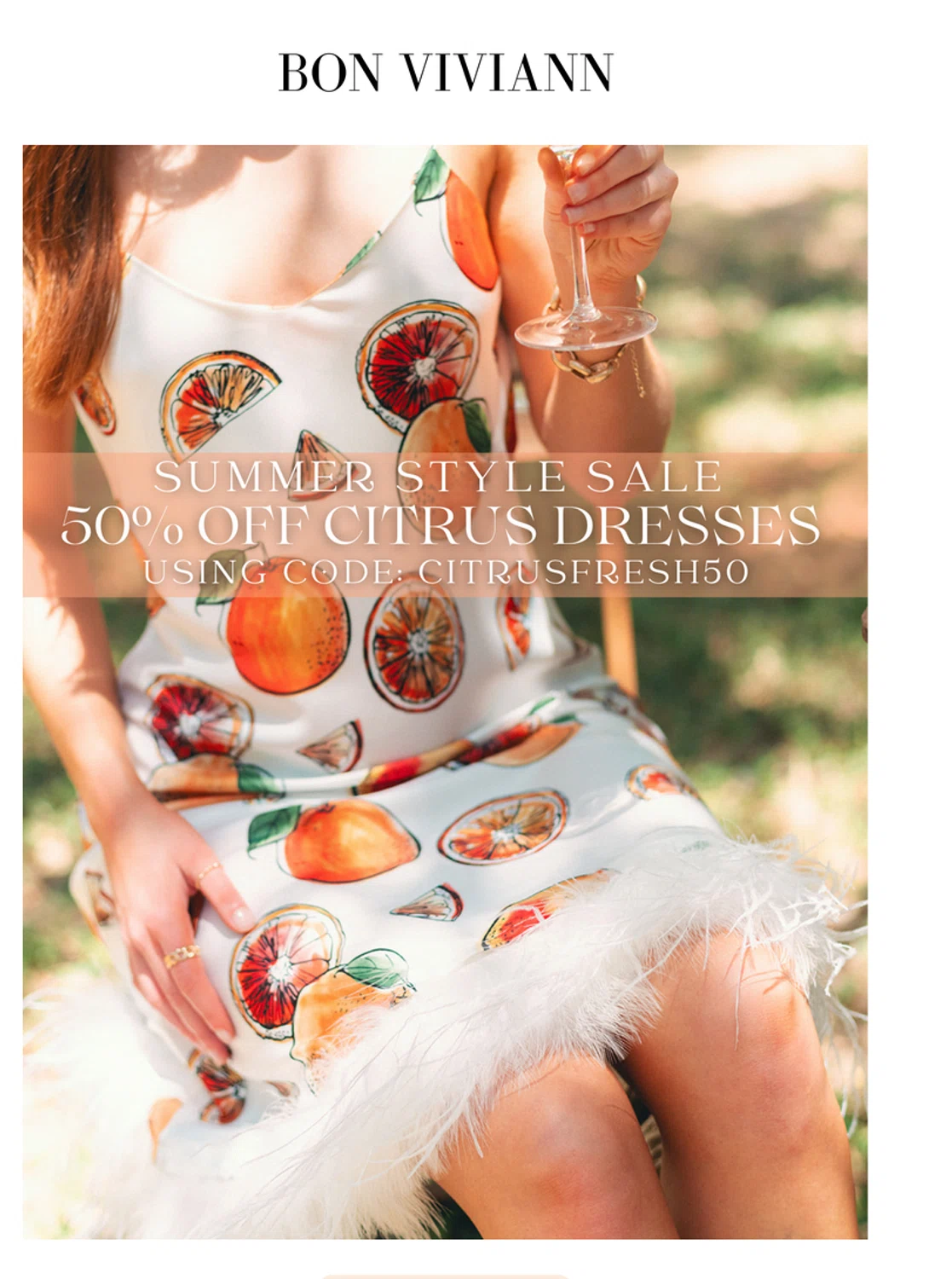 Bon Viviann promo code screenshot showing code citrusfresh50 applied at Bon Viviann checkout page. Uploaded by SimplyCodes community member OMPU0408 on Jul 3, 2025