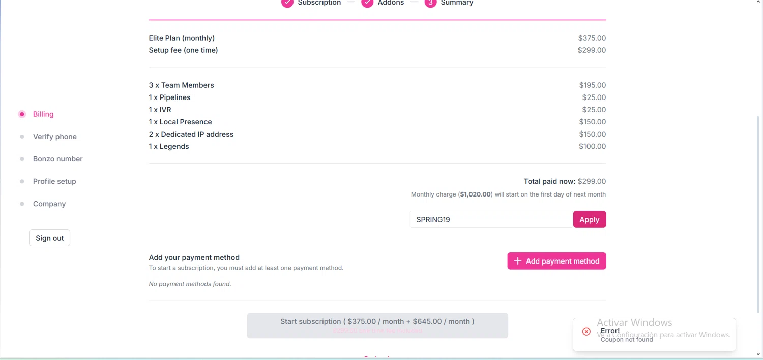 Bonzo coupon code screenshot showing code SPRING19 applied at Bonzo checkout page. Uploaded by SimplyCodes community member comepingas on Apr 24, 2025