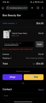 LASHSHAMPOO15 coupon verification screenshot