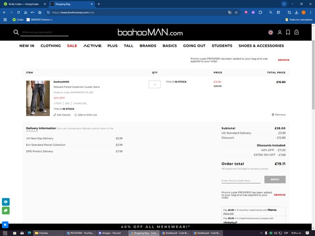 boohooMAN checkout page showing boohooMAN promo code box | Screenshot taken by SimplyCodes community member on Aug 22, 2025