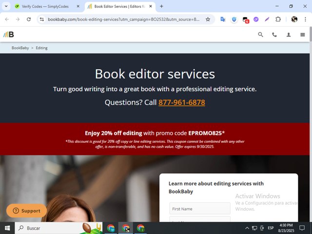 BookBaby checkout page showing BookBaby promo code box | Screenshot taken by SimplyCodes community member on Aug 23, 2025