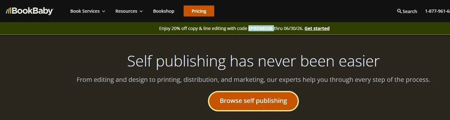 BookBaby promo code screenshot showing code EPROMO26 applied at BookBaby checkout page. Uploaded by SimplyCodes community member josemiguelaponte on May 30, 2026