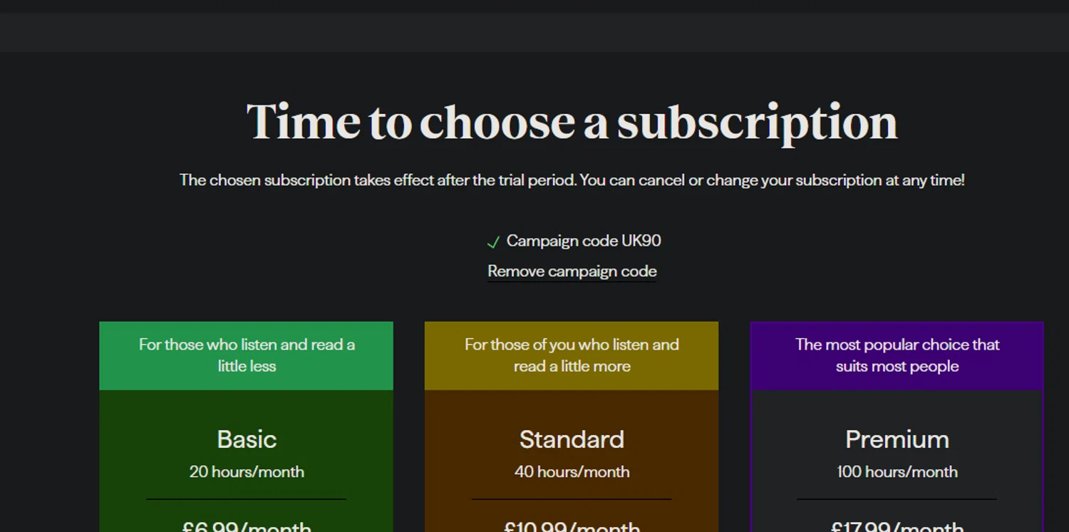 BookBeat checkout page showing BookBeat promo code box | Screenshot taken by SimplyCodes community member on Jan 24, 2025