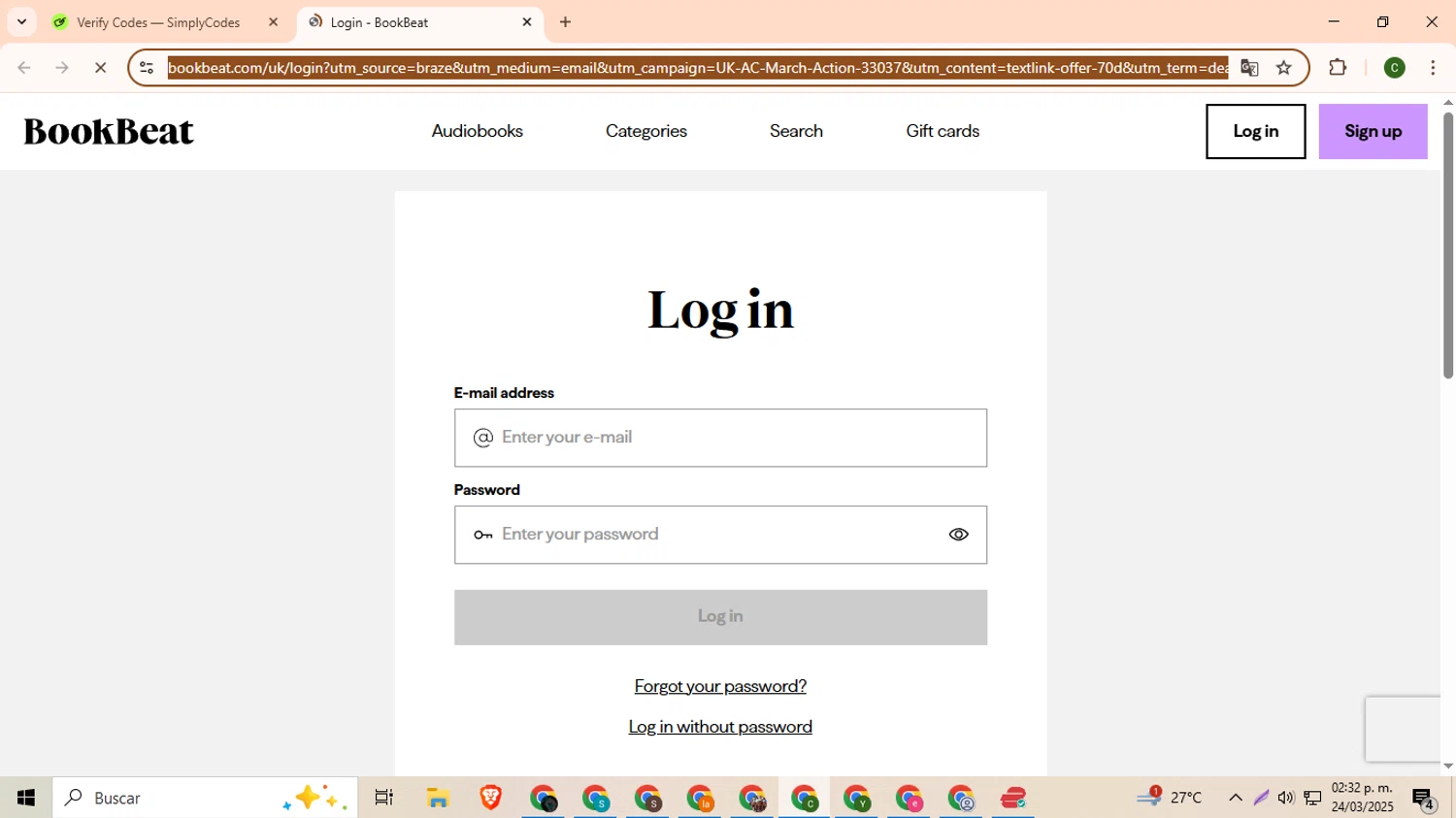 BookBeat checkout page showing BookBeat promo code box | Screenshot taken by SimplyCodes community member on Mar 24, 2025