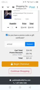 School coupon verification screenshot
