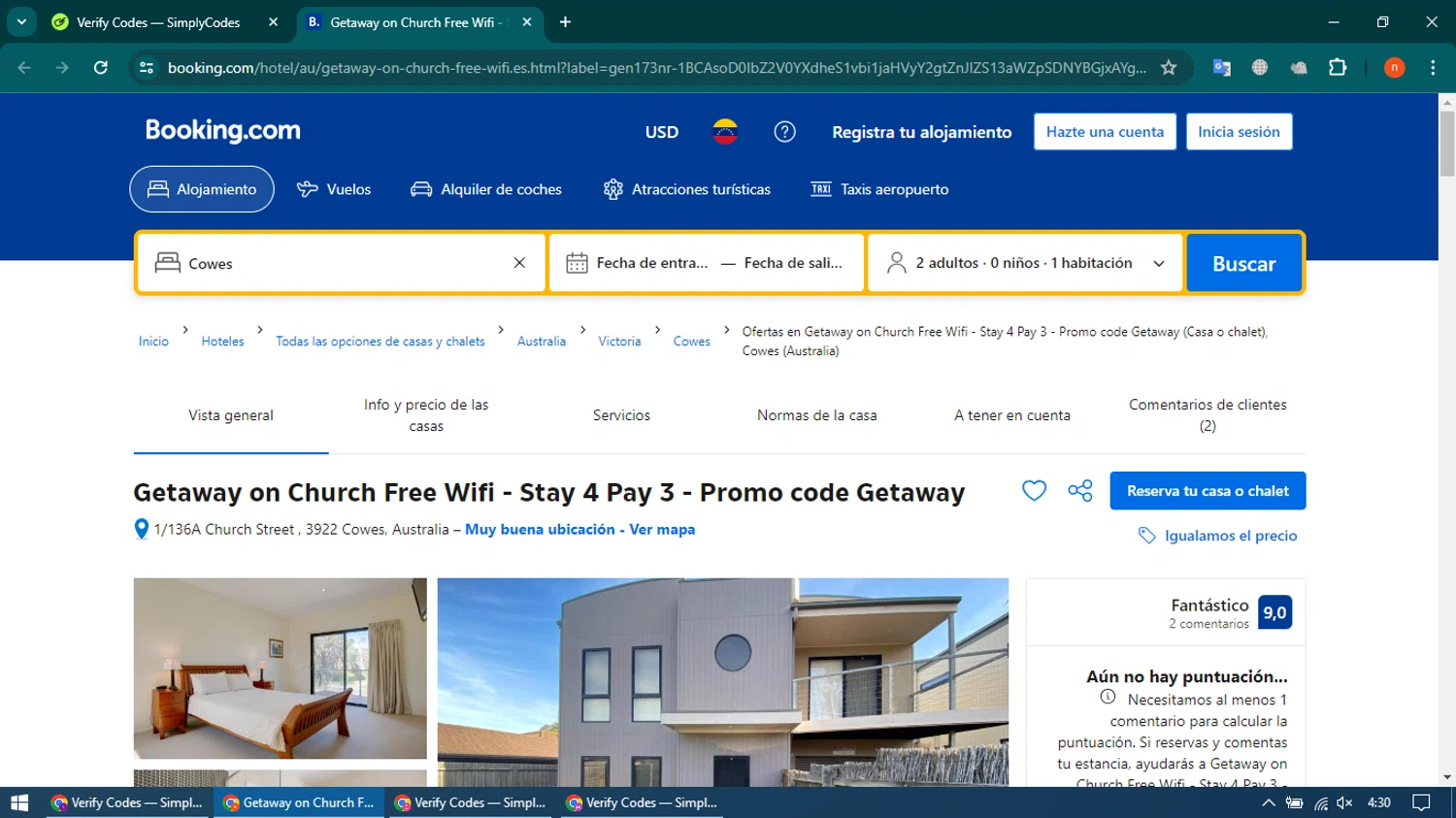 Booking.com AU checkout page showing Booking.com AU promo code box | Screenshot taken by SimplyCodes community member on May 23, 2024