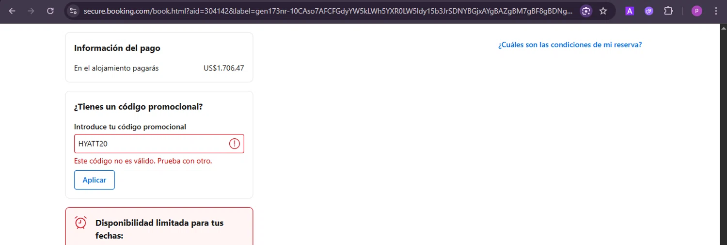 Booking.com AU promo code screenshot showing code HYATT20 applied at Booking.com AU checkout page. Uploaded by SimplyCodes community member firoas on Nov 10, 2025