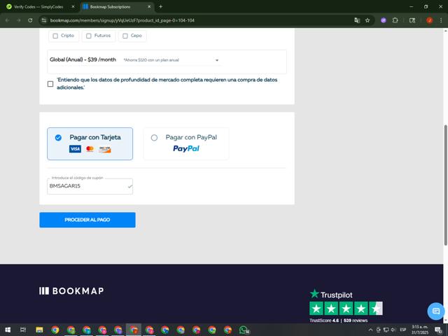 Bookmap checkout page showing Bookmap coupon code box | Screenshot taken by SimplyCodes community member on Jul 31, 2025