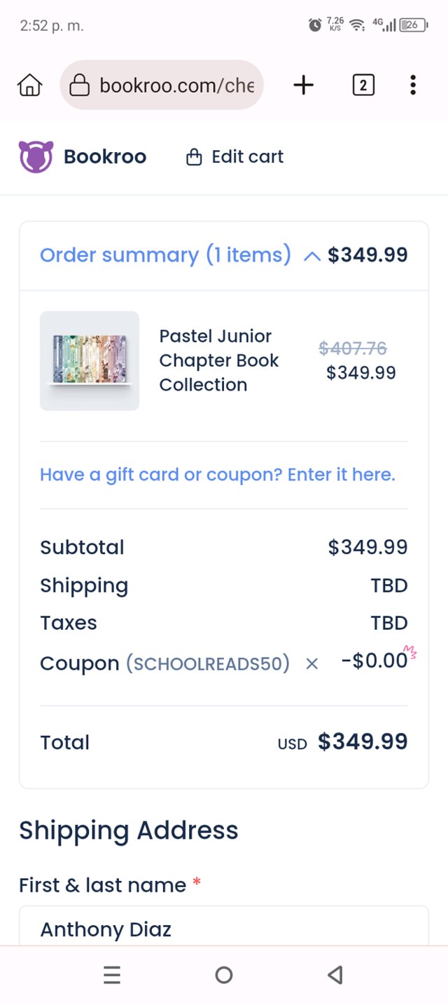 Bookroo checkout page showing Bookroo coupon code box | Screenshot taken by SimplyCodes community member on Sep 4, 2025
