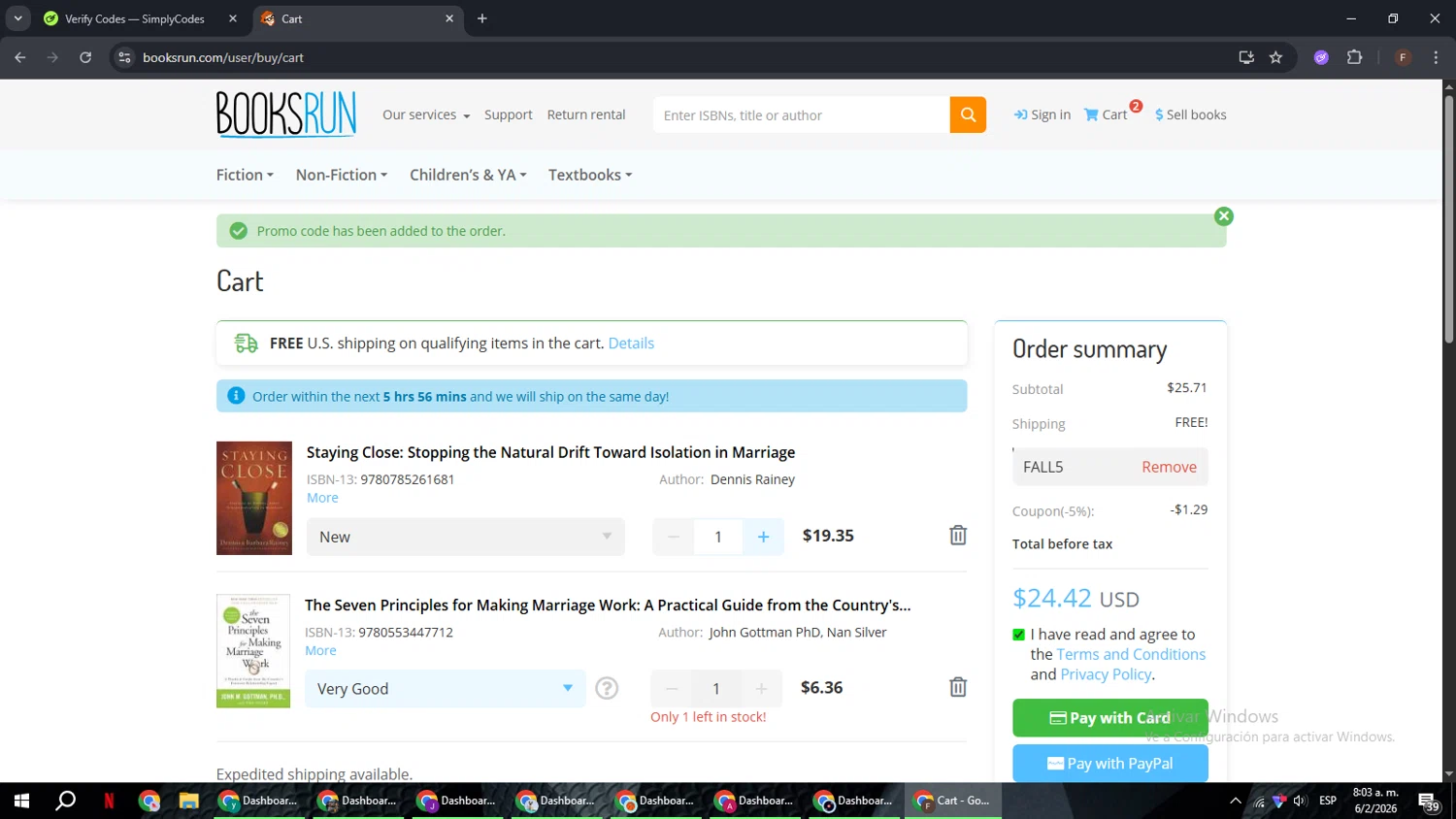 BooksRun checkout page showing BooksRun coupon code box | Screenshot taken by SimplyCodes community member on Feb 6, 2026