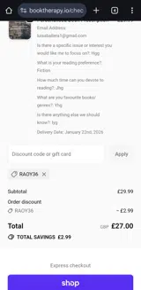 Book Therapy coupon verification screenshot