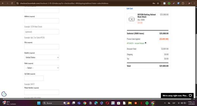 Boombah checkout page showing Boombah promo code box | Screenshot taken by SimplyCodes community member on Sep 1, 2025
