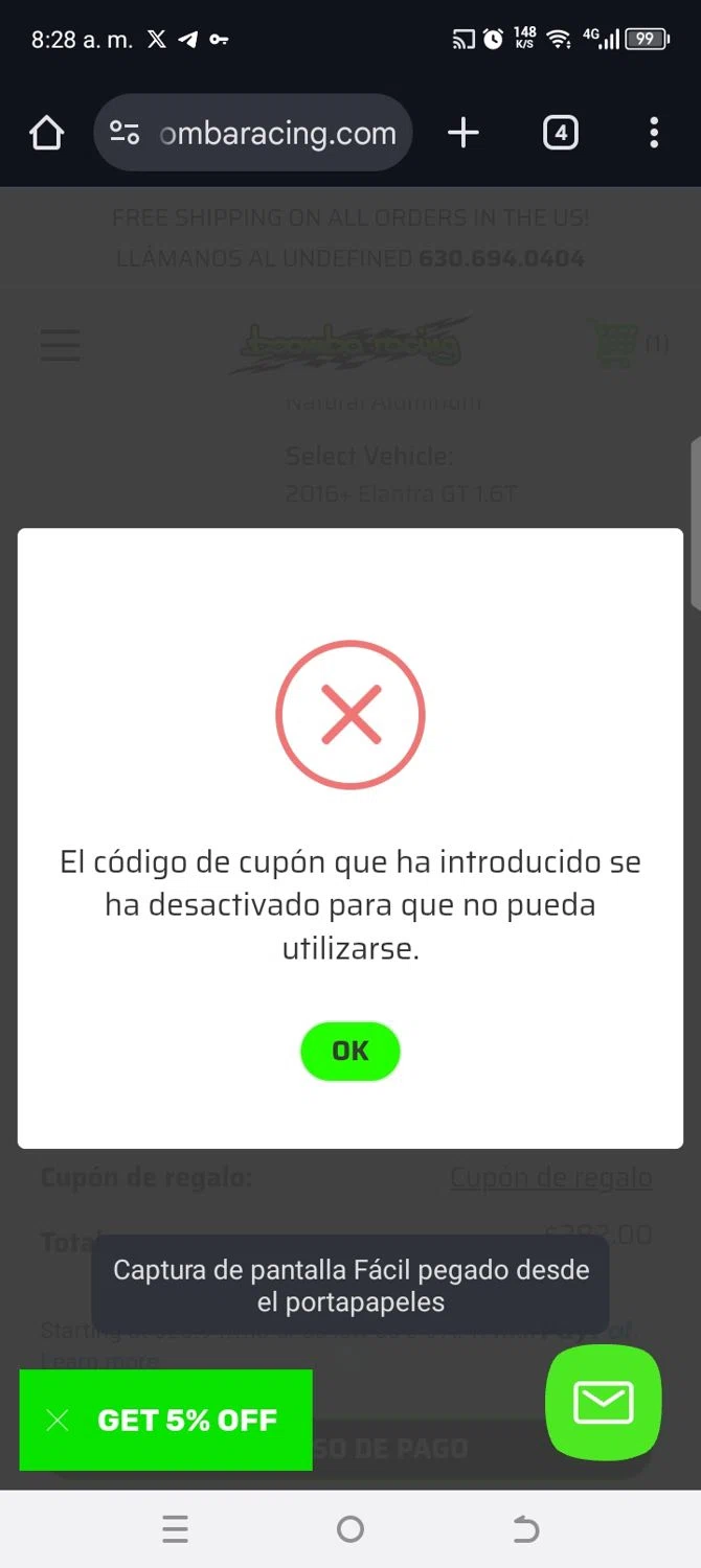 Boomba Racing promo code screenshot showing code BOOMBAYEAR applied at Boomba Racing checkout page. Uploaded by SimplyCodes community member kellymoreno on Jan 28, 2026