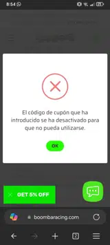 Boomba Racing coupon verification screenshot