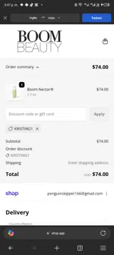 KRISTING1 coupon verification screenshot